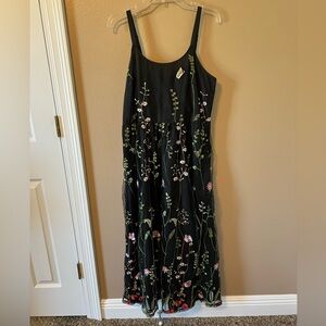 BloomChic Black Maxi Dress with Multicolor Floral Embroidery